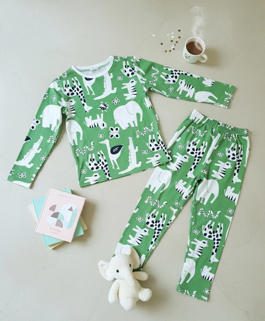ANIMAL GREEN GIRLS LONG SLEEVE PYJAMA SET - GREEN