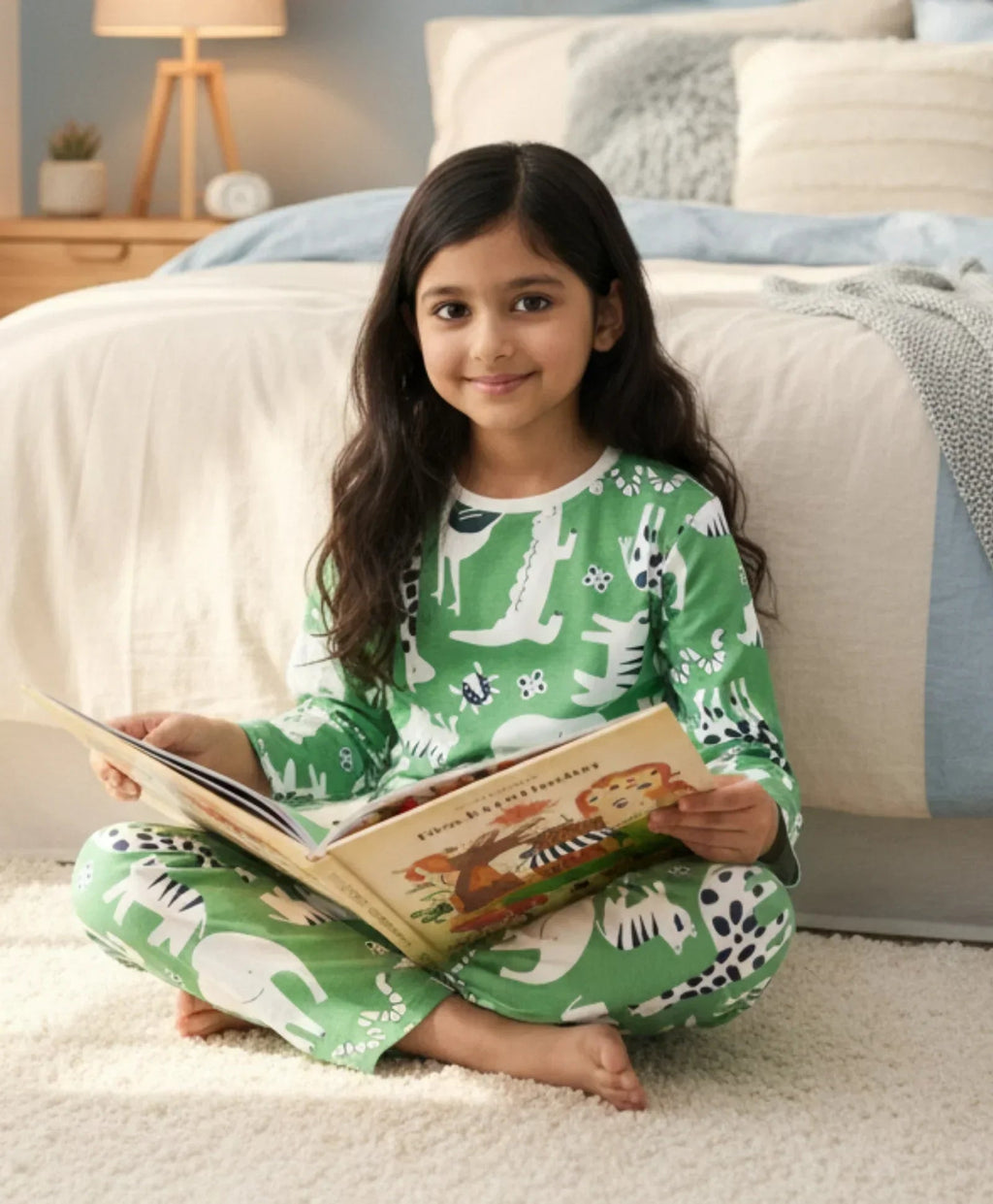 ANIMAL GREEN GIRLS LONG SLEEVE PYJAMA SET - GREEN