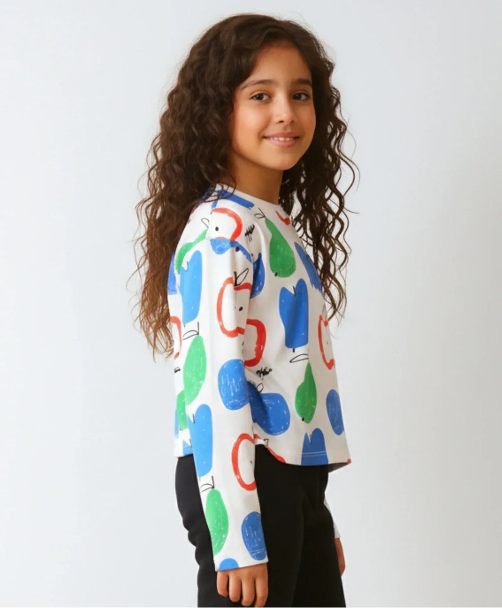 APPLE PEAR LONG SLEEVE GIRLS T-SHIRT - WHITE