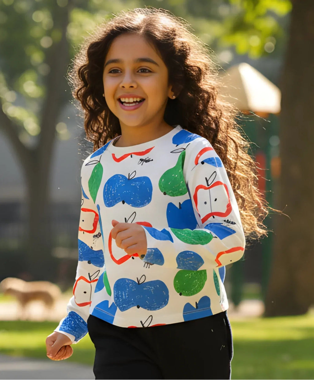APPLE PEAR LONG SLEEVE GIRLS T-SHIRT - WHITE