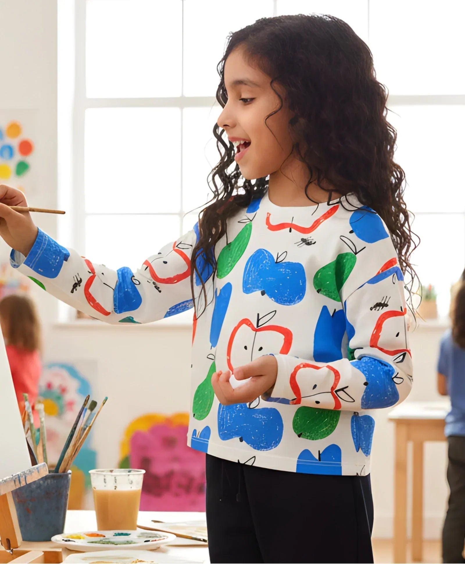 APPLE PEAR LONG SLEEVE GIRLS T-SHIRT - WHITE