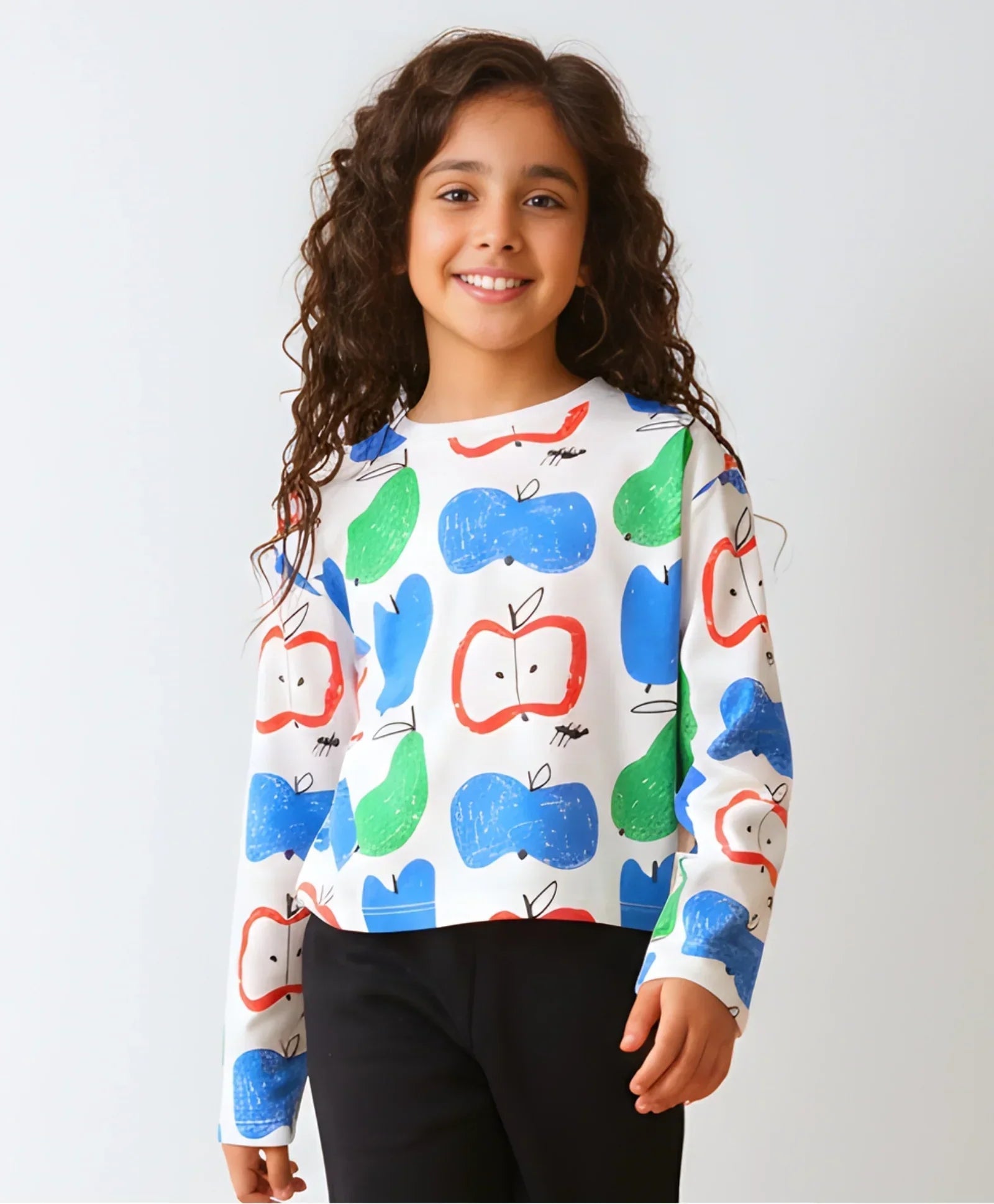 APPLE PEAR LONG SLEEVE GIRLS T-SHIRT - WHITE