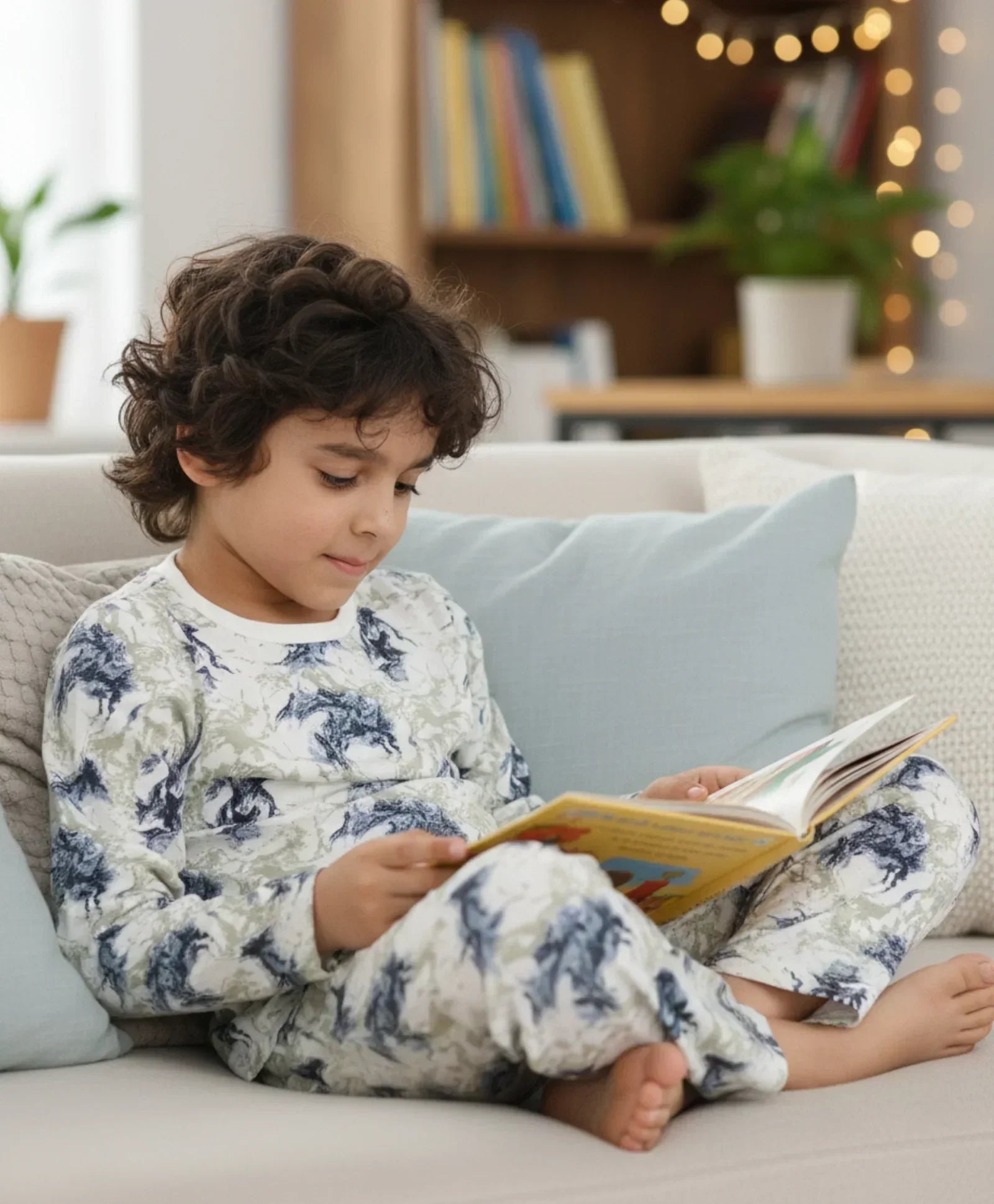 BLACK BLUE LIGHTING LONG SLEEVE PYJAMA SET - BLUE