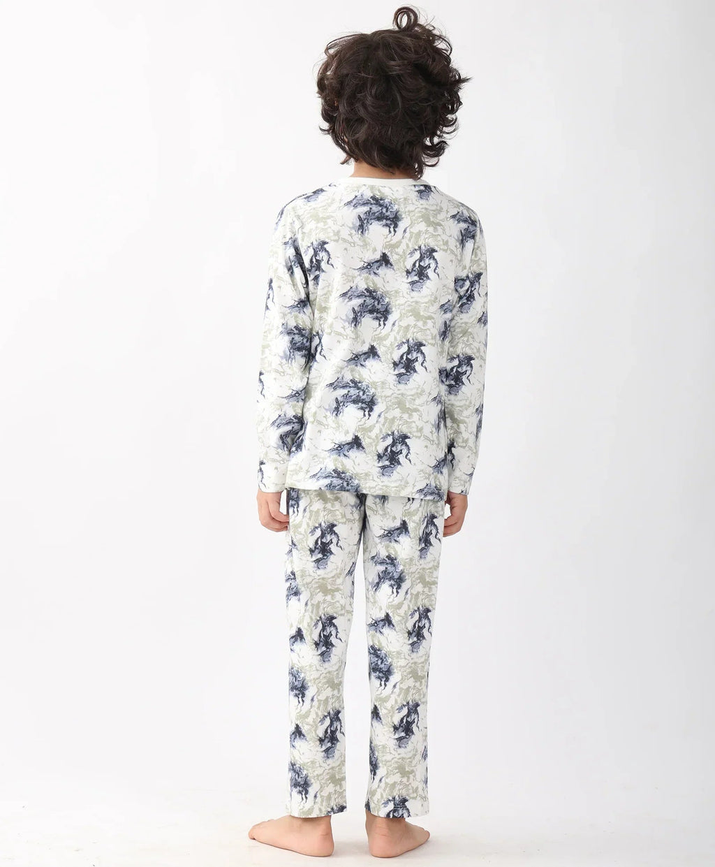BLACK BLUE LIGHTING LONG SLEEVE PYJAMA SET - BLUE
