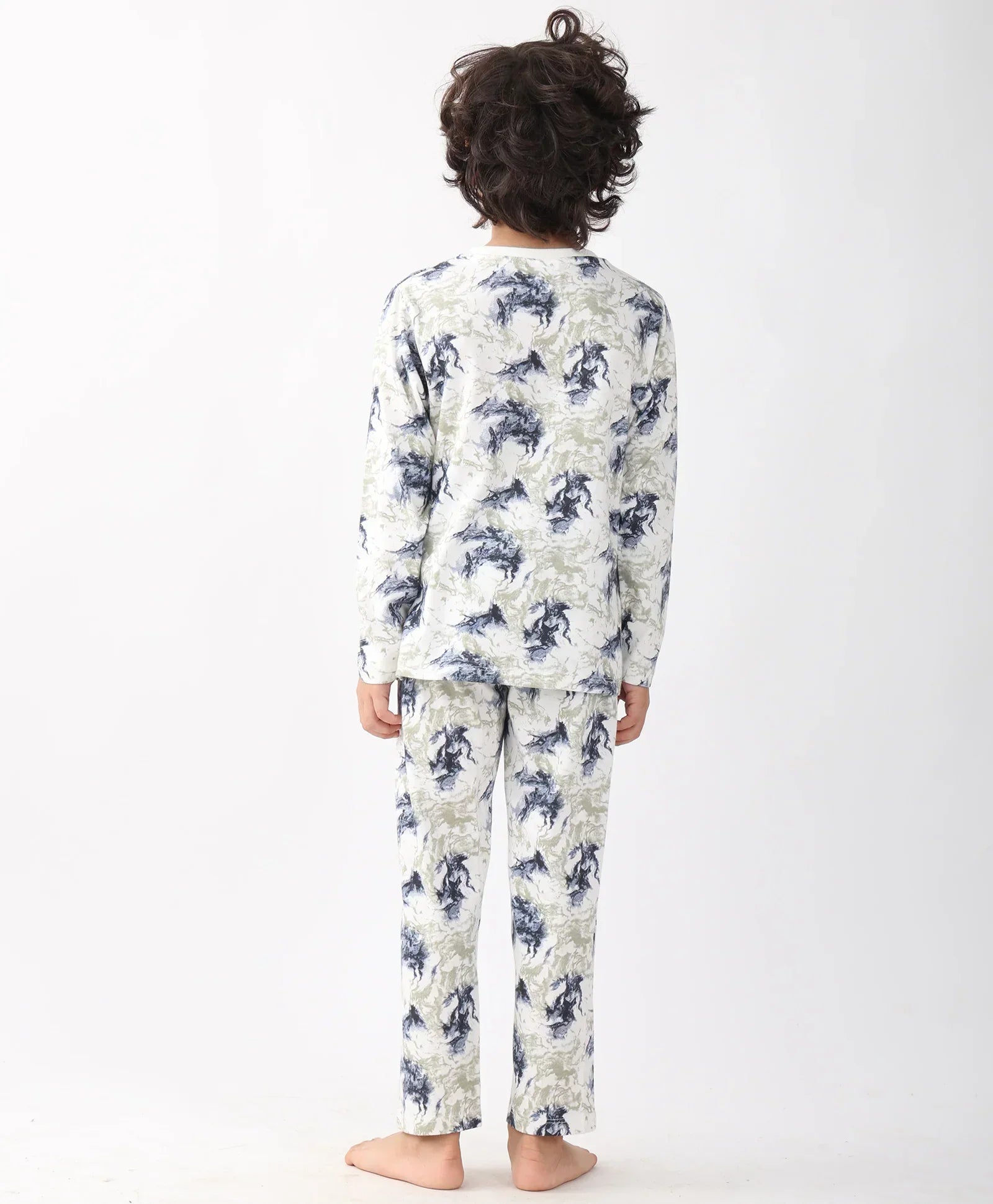 BLACK BLUE LIGHTING LONG SLEEVE PYJAMA SET - BLUE