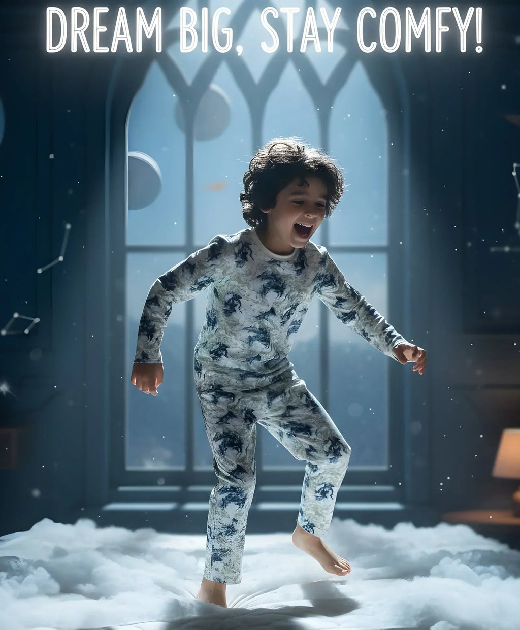 BLACK BLUE LIGHTING LONG SLEEVE PYJAMA SET - BLUE