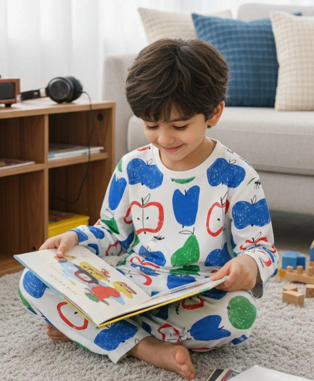APPLE PEAR LONG SLEEVE PYJAMA SET -WHITE