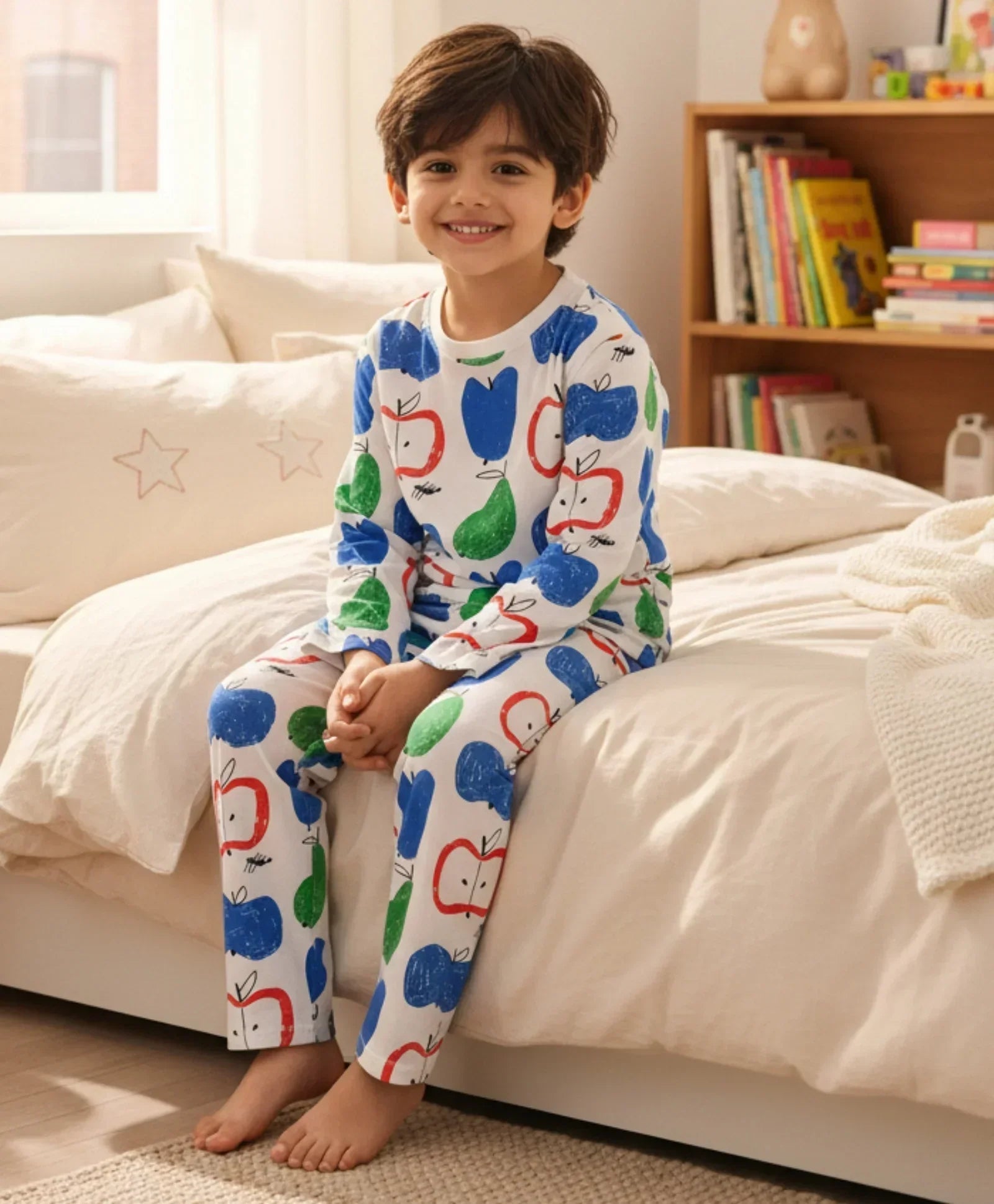 APPLE PEAR LONG SLEEVE PYJAMA SET -WHITE