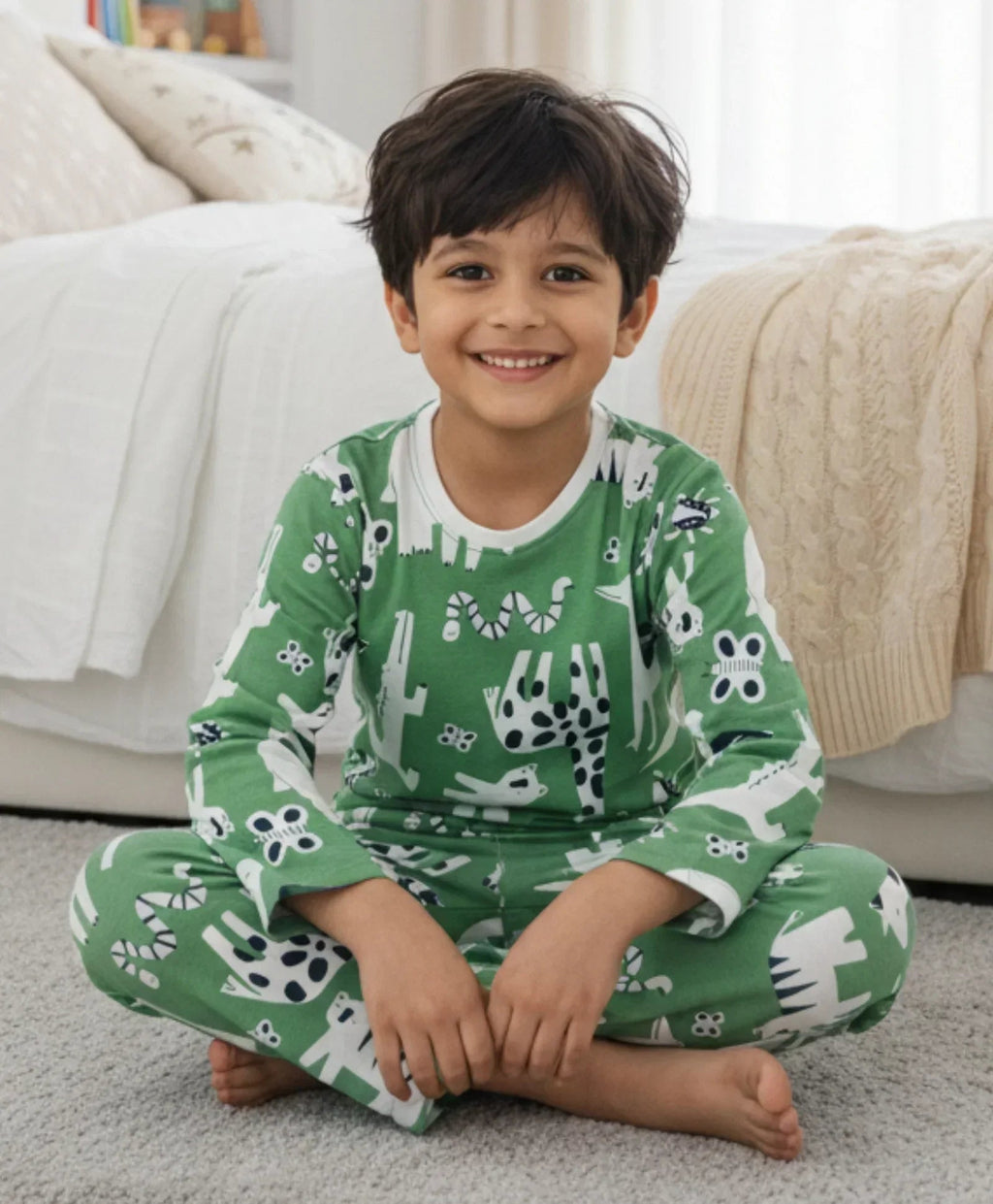 ANIMAL GREEN BOYS LONG SLEEVE PYJAMA SET - GREEN
