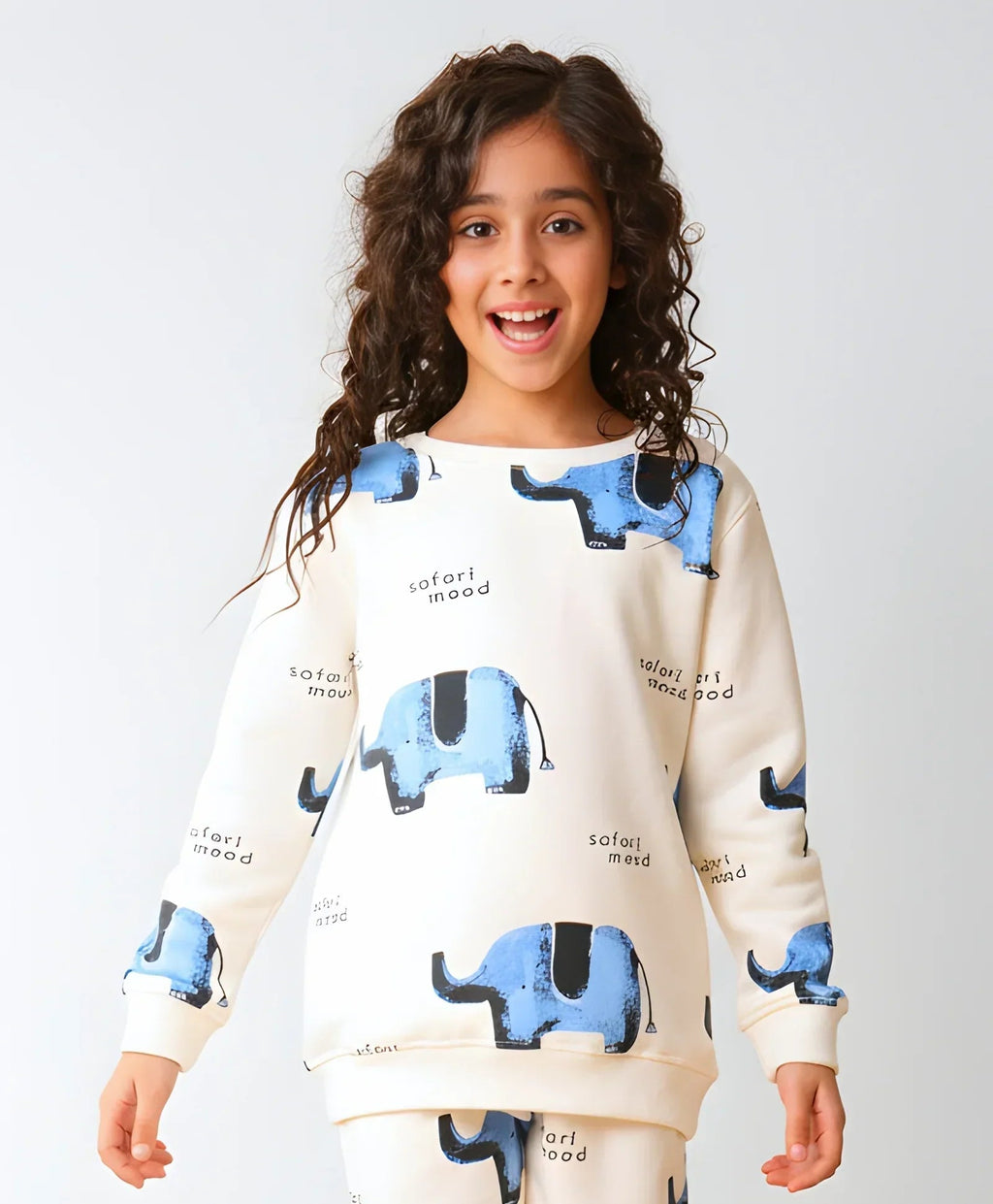 ELEPHANT SAFARI GIRLS FLEECE SWEATSHIRT - WHITE