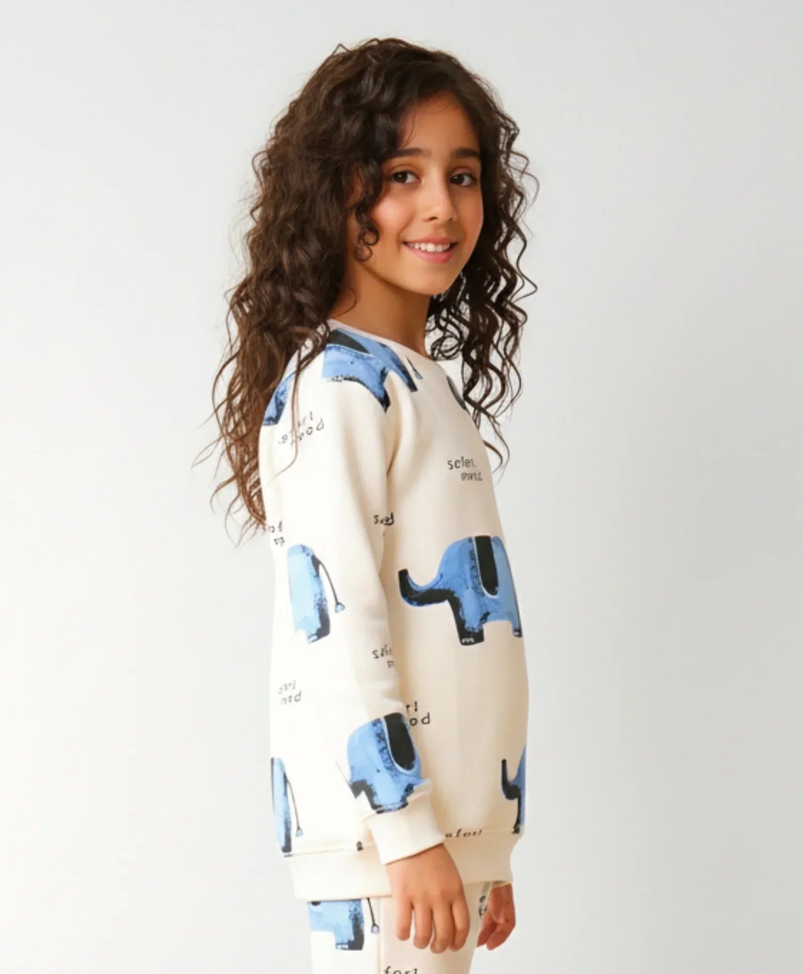 ELEPHANT SAFARI GIRLS FLEECE SWEATSHIRT - WHITE