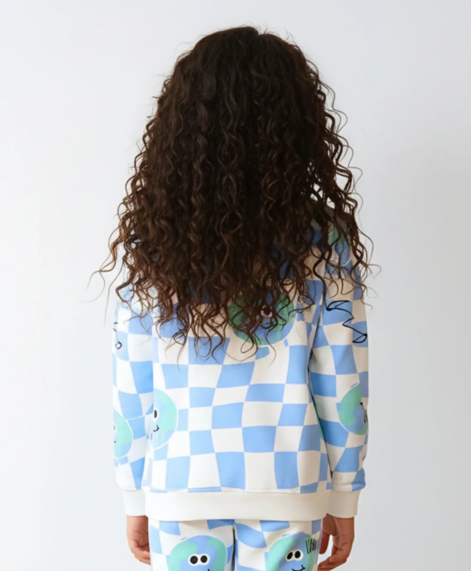 GLOBE CHECK GIRLS FLEECE SWEATSHIRT - BLUE