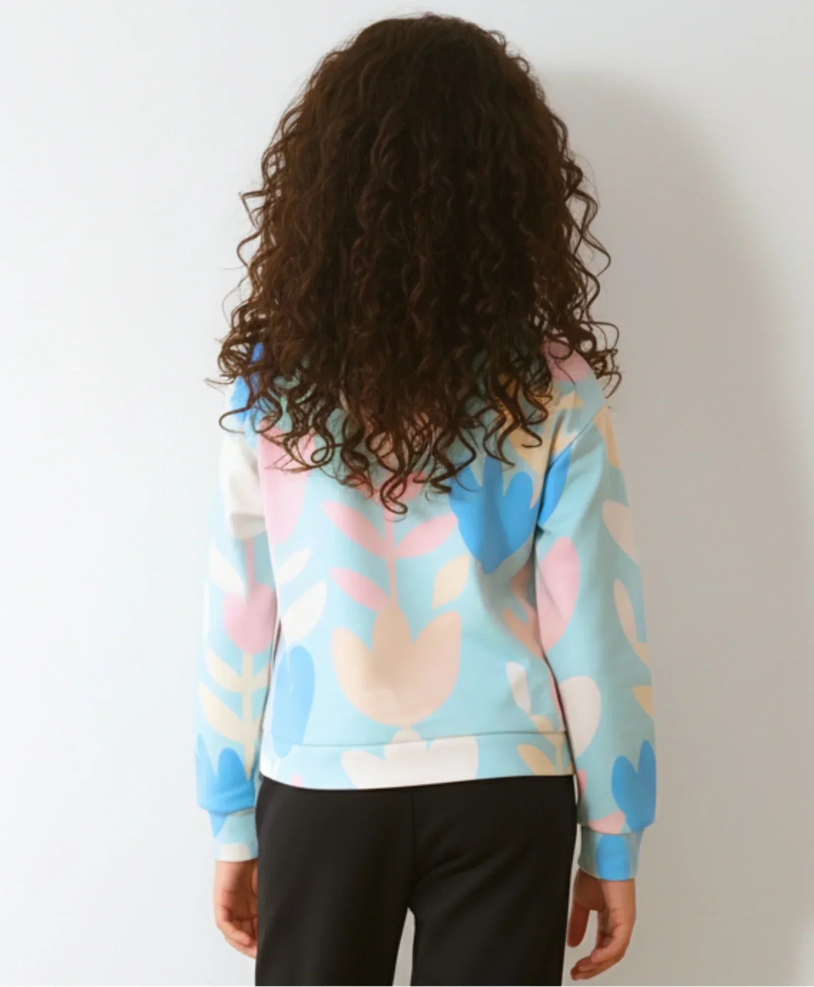 AQUA FLOWER LONG SLEEVE GIRLS T-SHIRT - AQUA