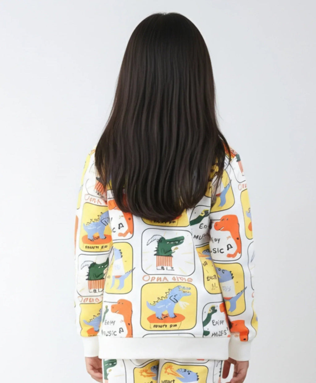 DINOSAUR STAMP FLEECE GIRLS SWEATSHIRT - OFF WHITE