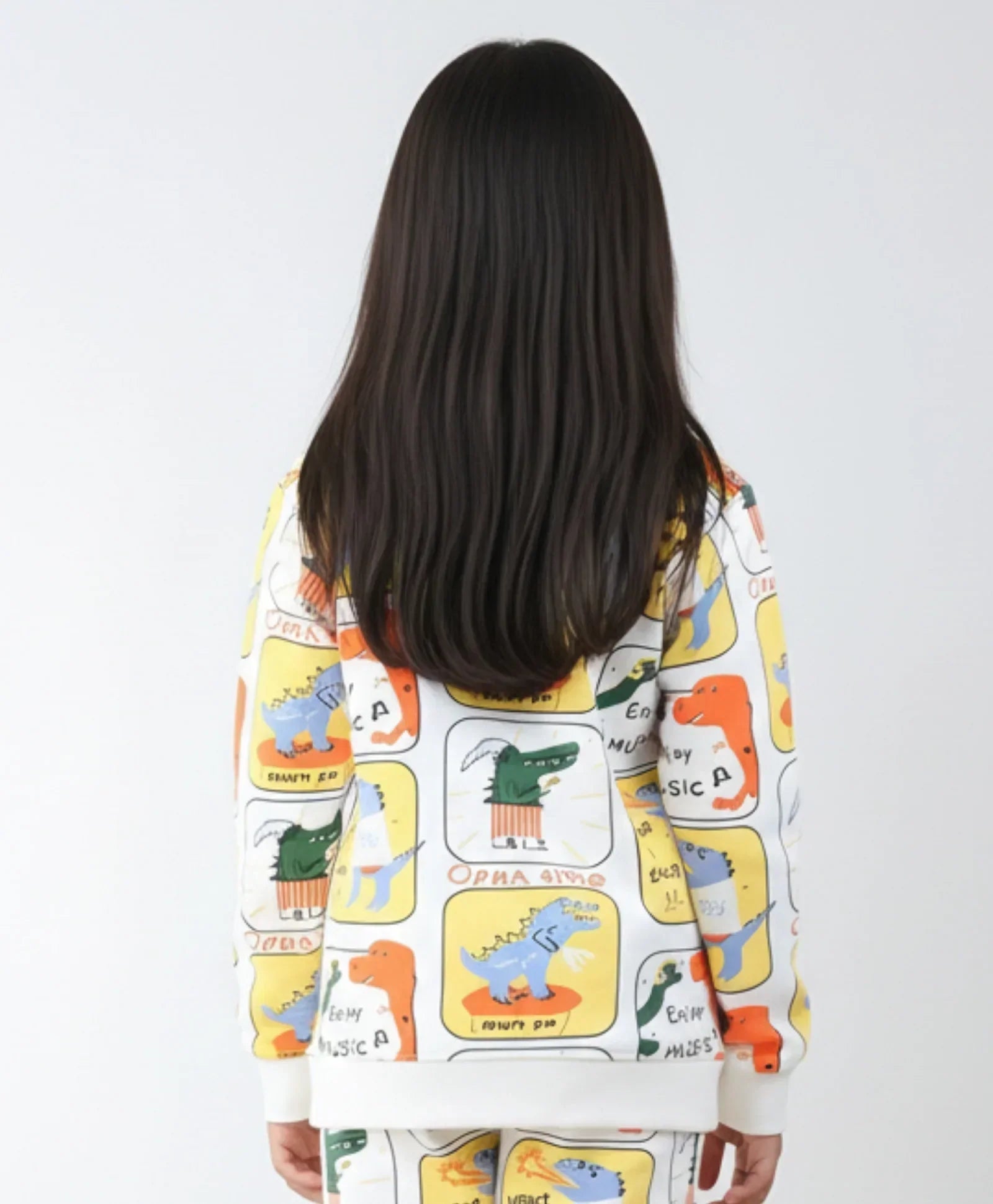 DINOSAUR STAMP FLEECE GIRLS SWEATSHIRT - OFF WHITE