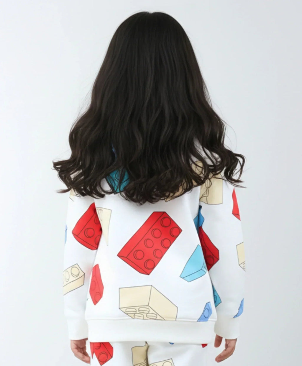 BLOCK BUILDER FLEECE GIRLS SWEATSHIRT - OFF WHITE