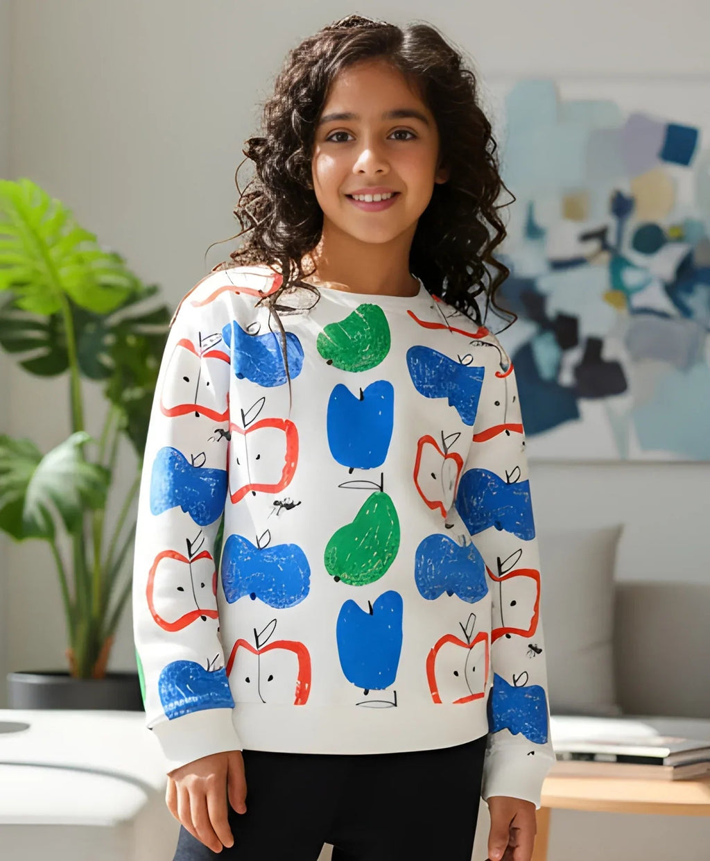 APPLE PEAR GIRLS FLEECE SWEATSHIRT - WHITE