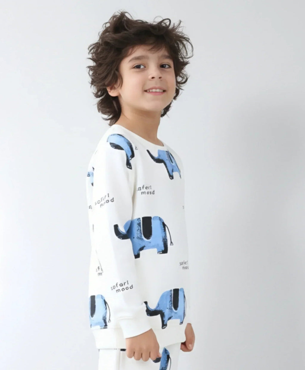 ELEPHANT SAFARI FLEECE SWEATSHIRT -OFF WHITE
