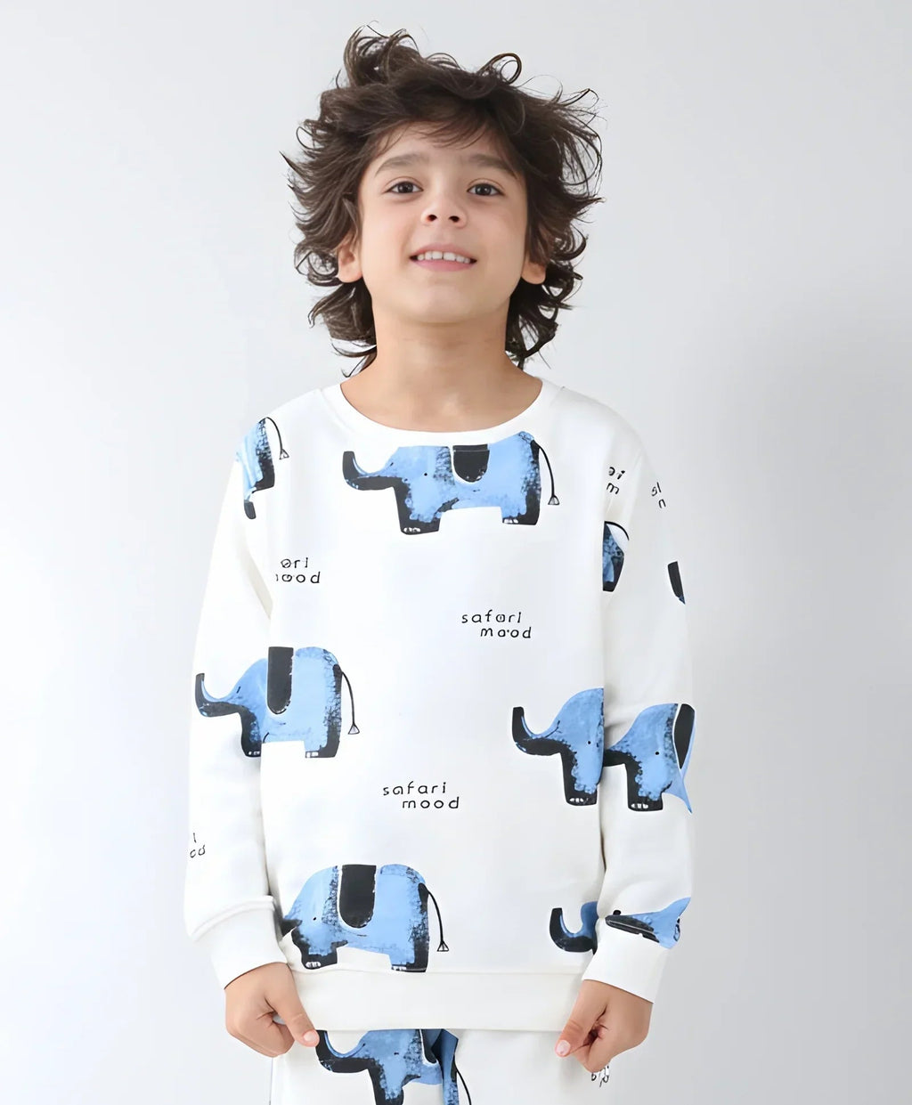 ELEPHANT SAFARI FLEECE SWEATSHIRT -OFF WHITE