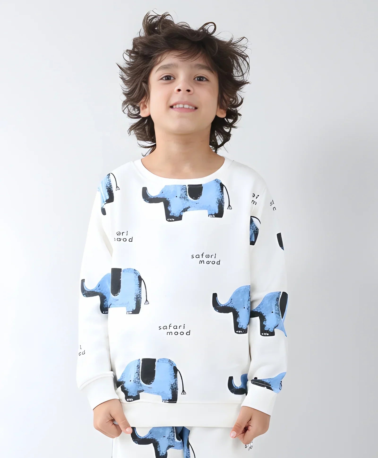 ELEPHANT SAFARI FLEECE SWEATSHIRT -OFF WHITE