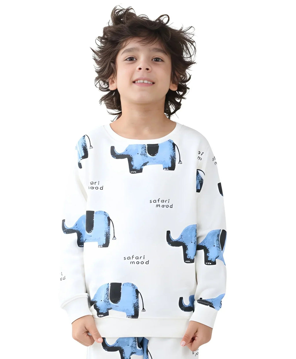 ELEPHANT SAFARI FLEECE SWEATSHIRT -OFF WHITE