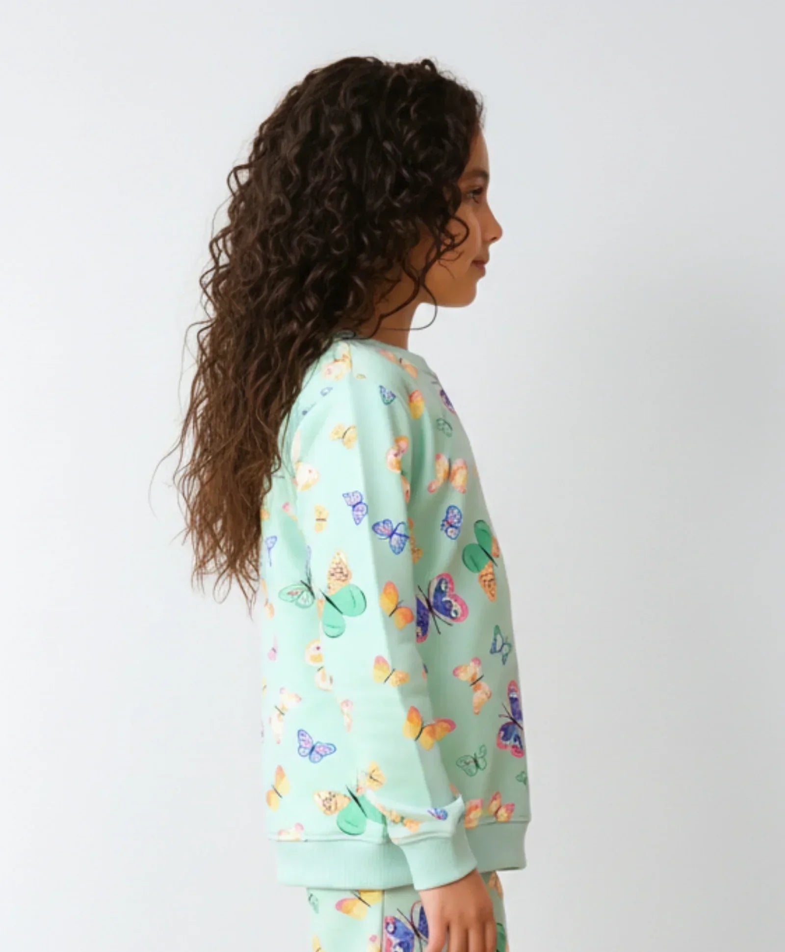 BUTTERFLY GREEN FLEECE GIRLS SWEATSHIRT - GREEN