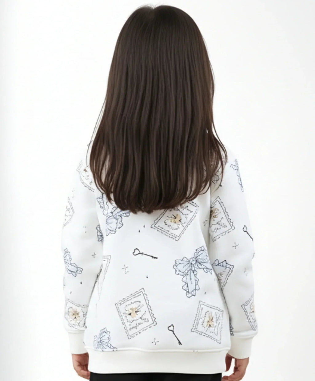 BOW KEY CAT GIRLS FLEECE SWEATSHIRT - WHITE