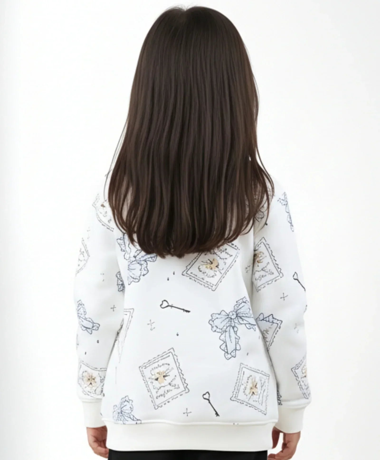 BOW KEY CAT GIRLS FLEECE SWEATSHIRT - WHITE