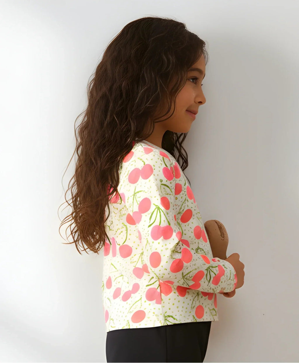 DOTTED CHERRY LONG SLEEVE GIRLS T-SHIRT - OFF WHITE