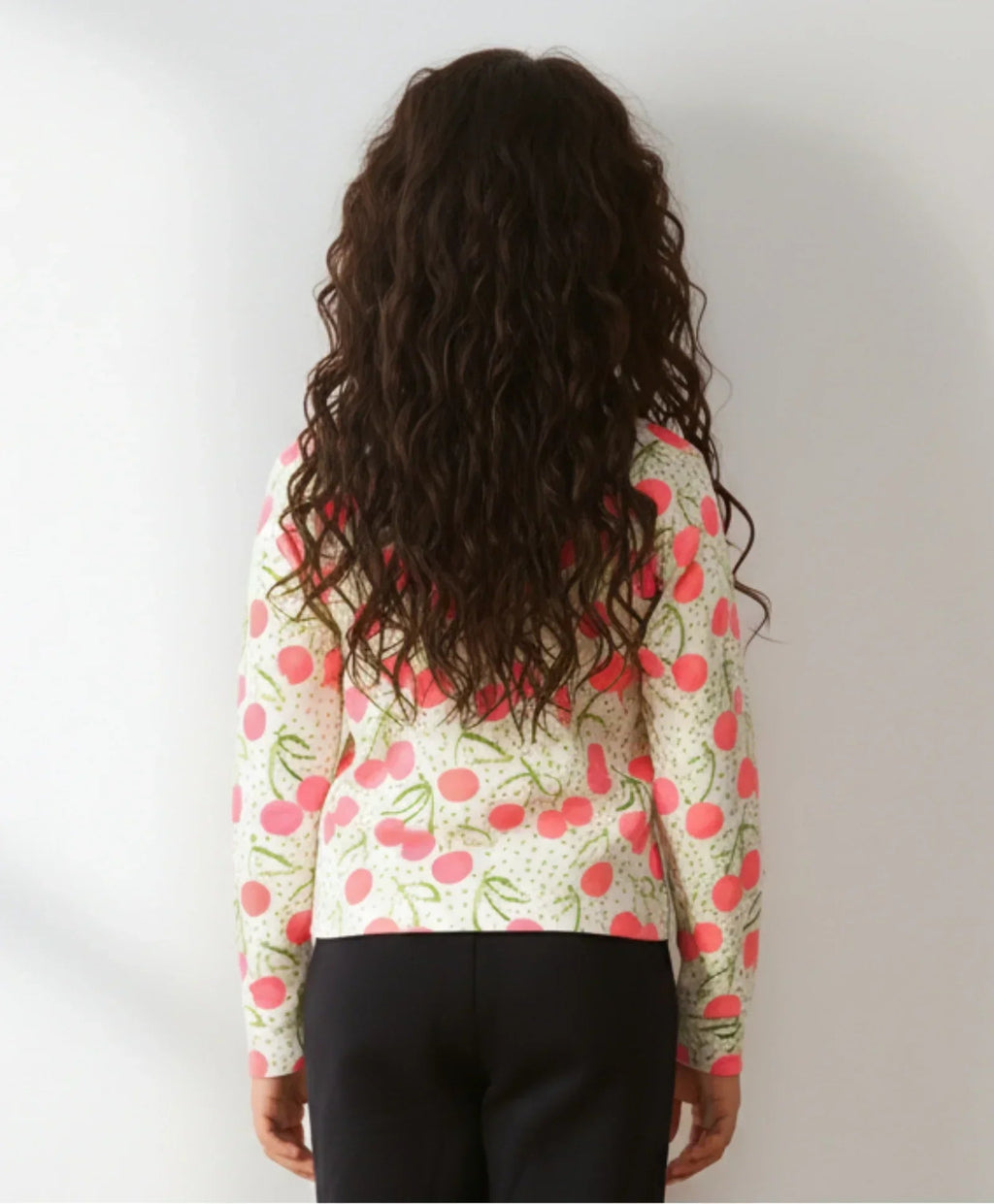 DOTTED CHERRY LONG SLEEVE GIRLS T-SHIRT - OFF WHITE
