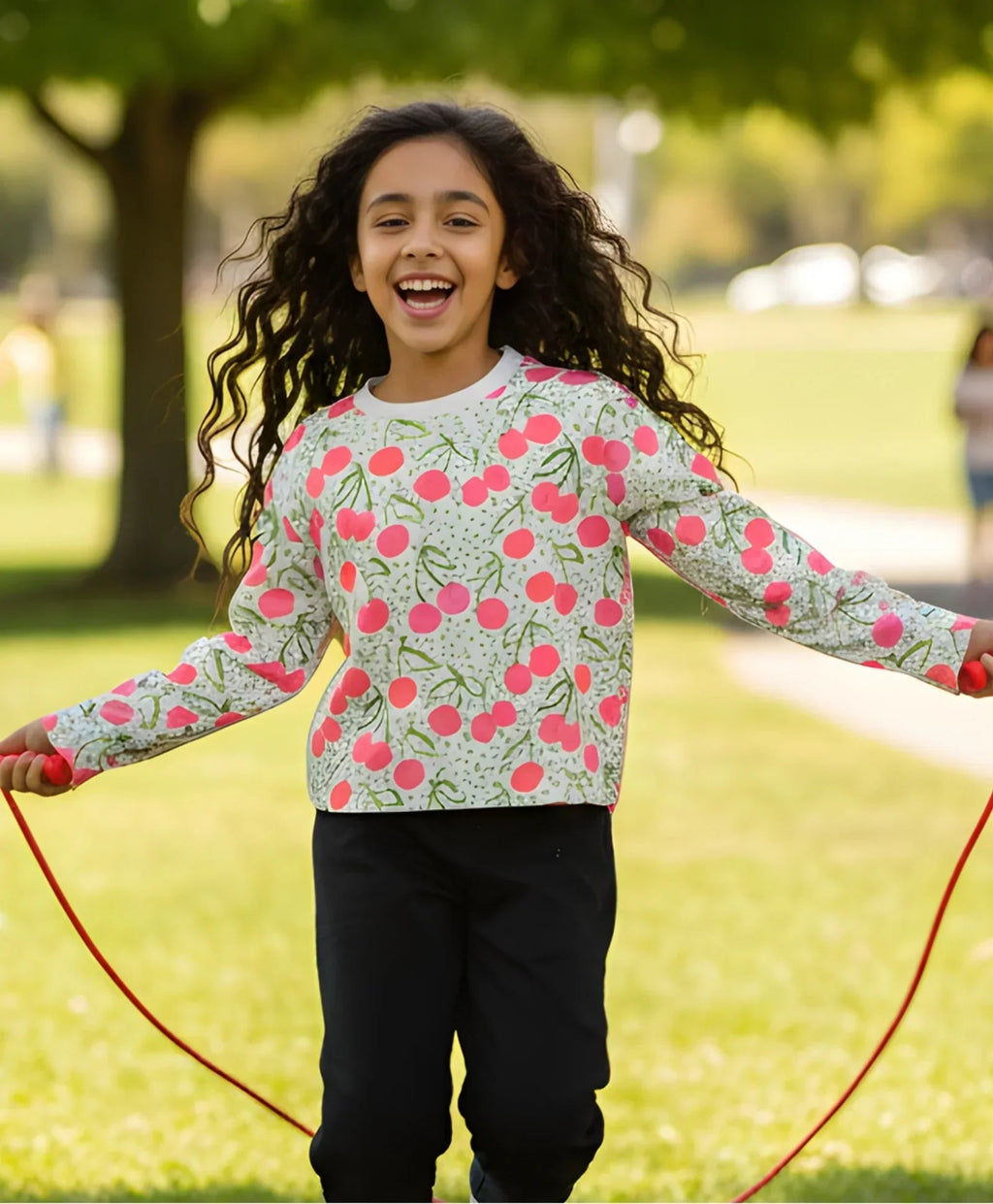 DOTTED CHERRY LONG SLEEVE GIRLS T-SHIRT - OFF WHITE