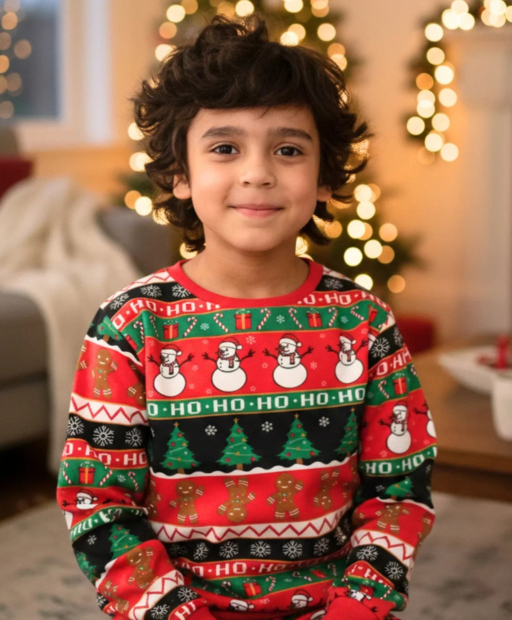 CHRISTMAS PRINT BOYS FLEECE SWEATSHIRT - RED