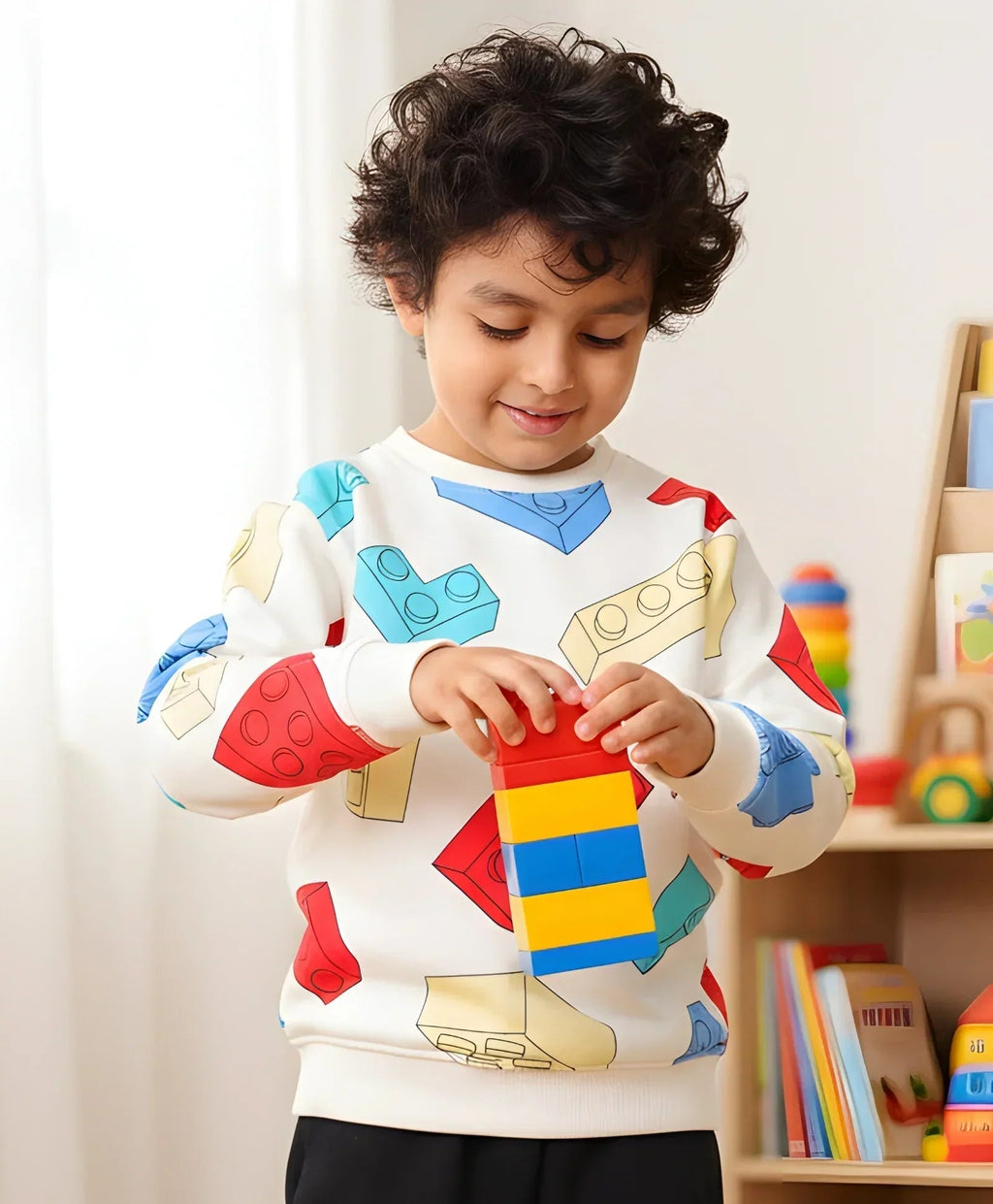 BLOCK BUILDER FLEECE BOYS SWEATSHIRT - OFF WHITE