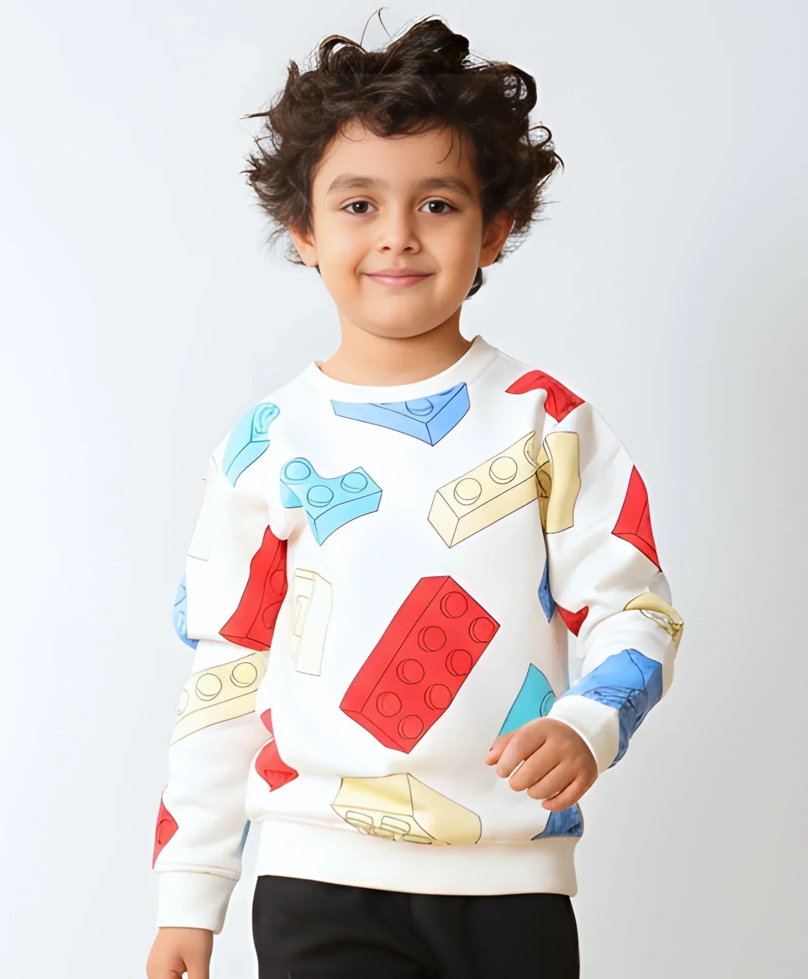 BLOCK BUILDER FLEECE BOYS SWEATSHIRT - OFF WHITE
