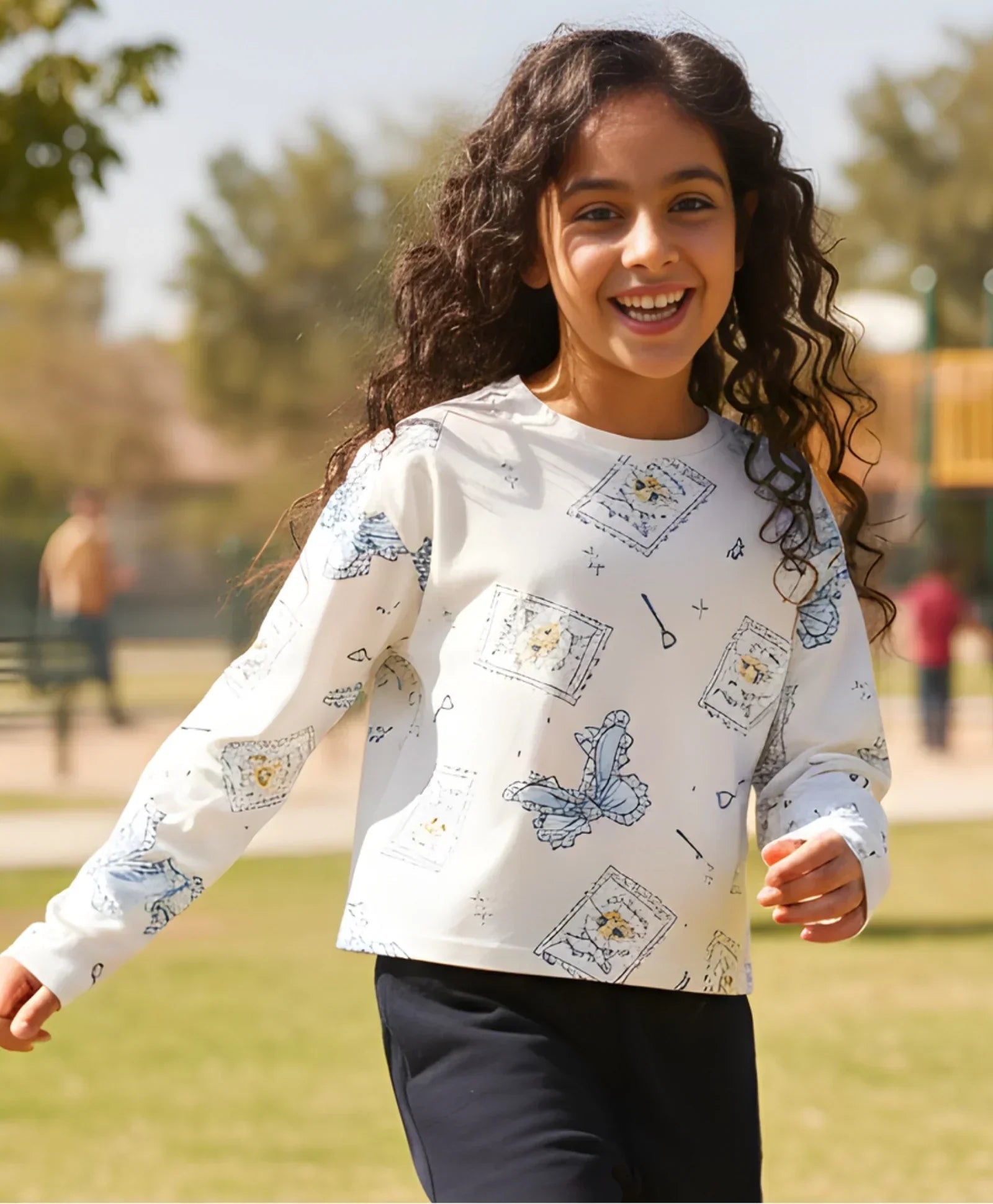 BOW KEY CAT LONG SLEEVE GIRLS T-SHIRT - WHITE