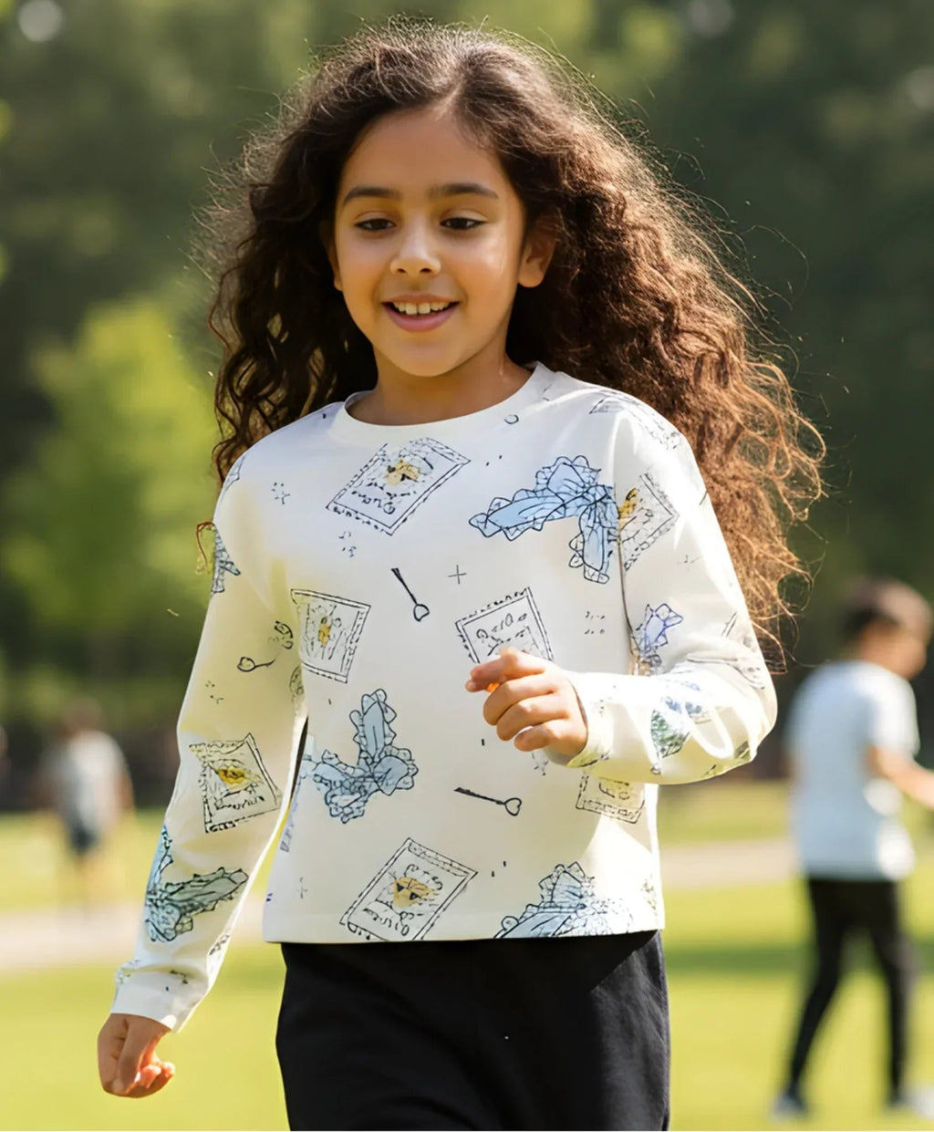BOW KEY CAT LONG SLEEVE GIRLS T-SHIRT - WHITE