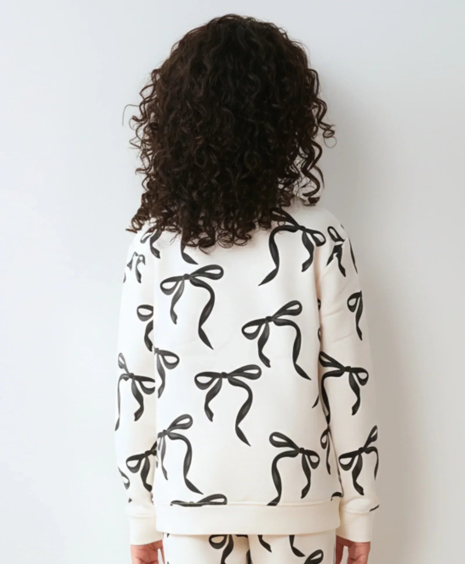 BLACK BOW FLEECE GIRLS SWEATSHIRT - OFF WHITE