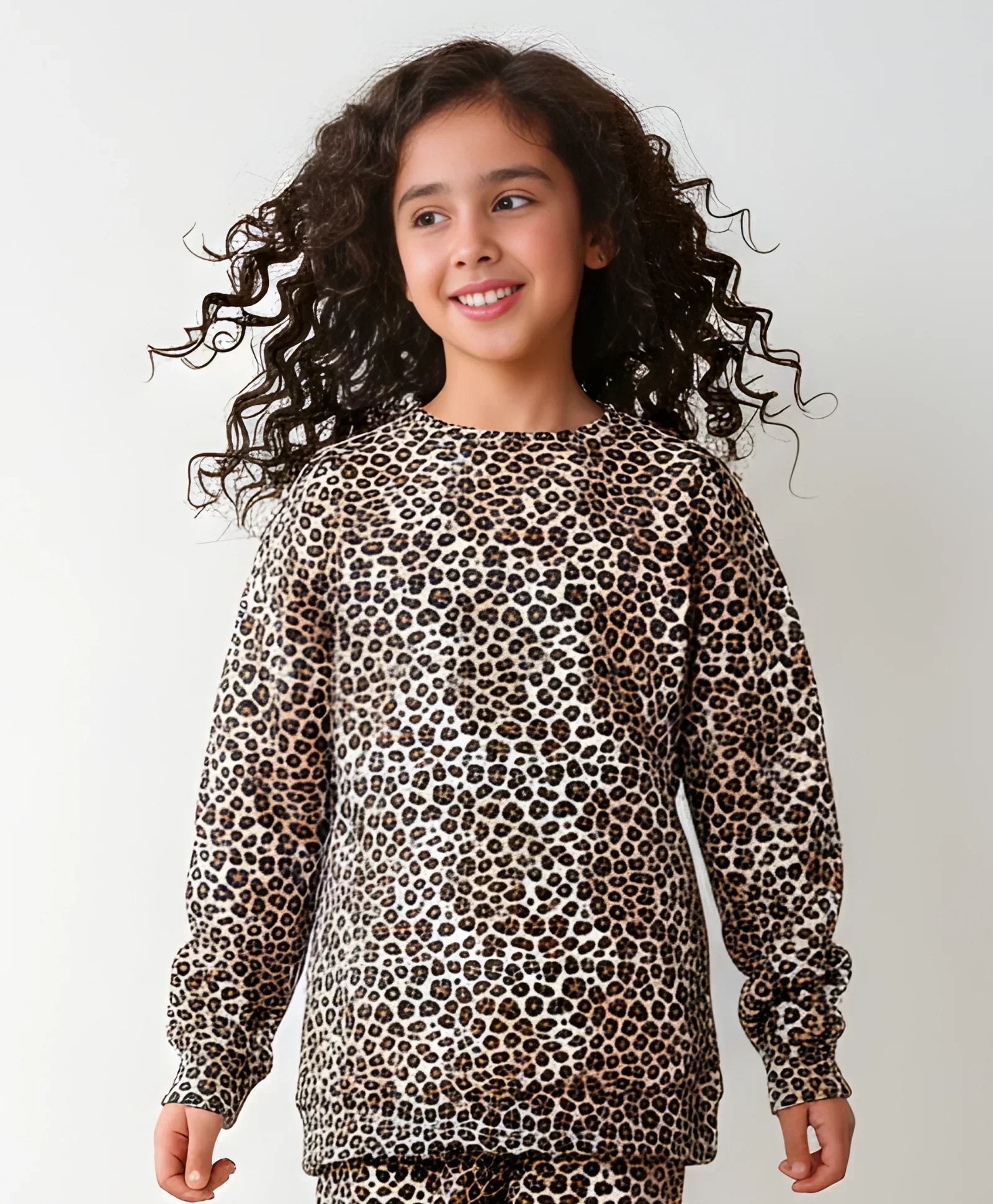 LEOPARD GIRLS FLEECE SWEATSHIRT - BROWN