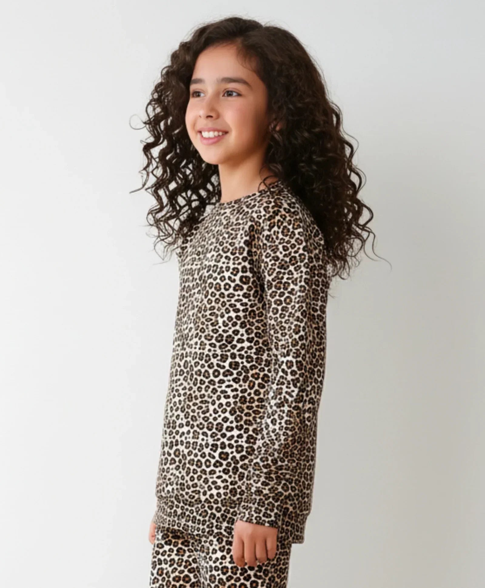 LEOPARD GIRLS FLEECE SWEATSHIRT - BROWN