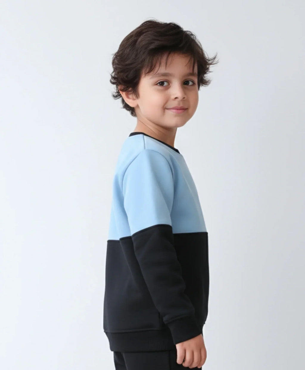 BLACK BLUE INTERLOCK BOYS FLEECE SWEATSHIRT - BLACK