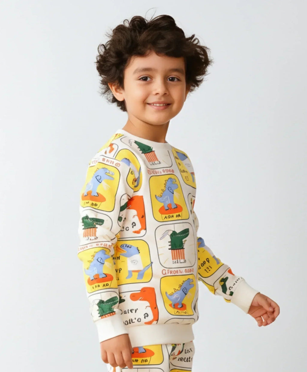 DINOSAUR STAMP FLEECE BOYS SWEATSHIRT - WHITE