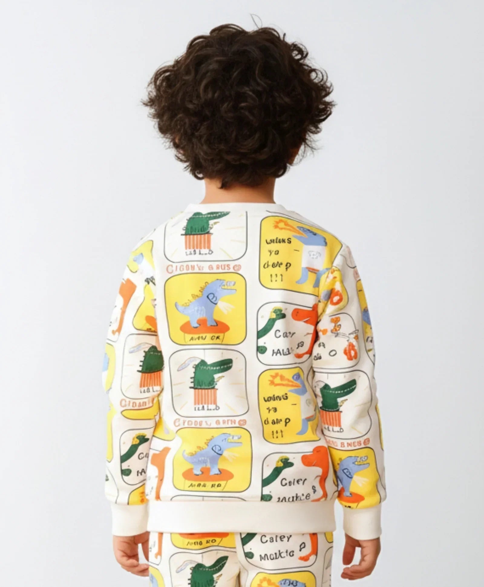 DINOSAUR STAMP FLEECE BOYS SWEATSHIRT - WHITE