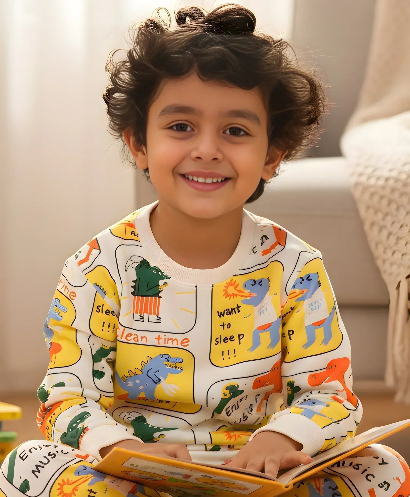 DINOSAUR STAMP FLEECE BOYS SWEATSHIRT - WHITE