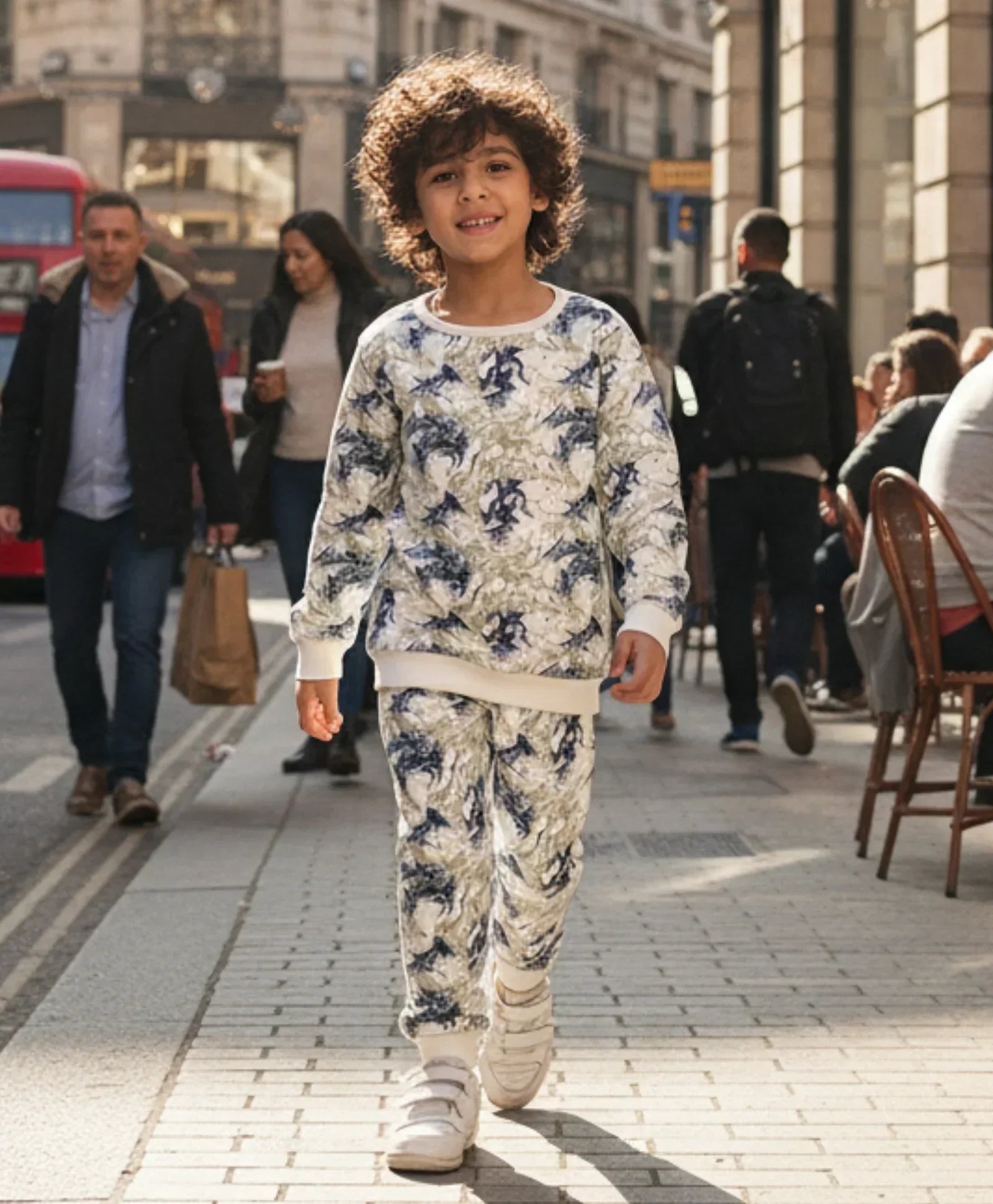 BLACK BLUE LIGHTING FLEECE BOYS SWEATSHIRT JOGGER SET - BLUE