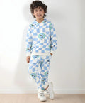 GLOBE CHECK FLEECE BOYS HOODIE JOGGER SET - OFF WHITE