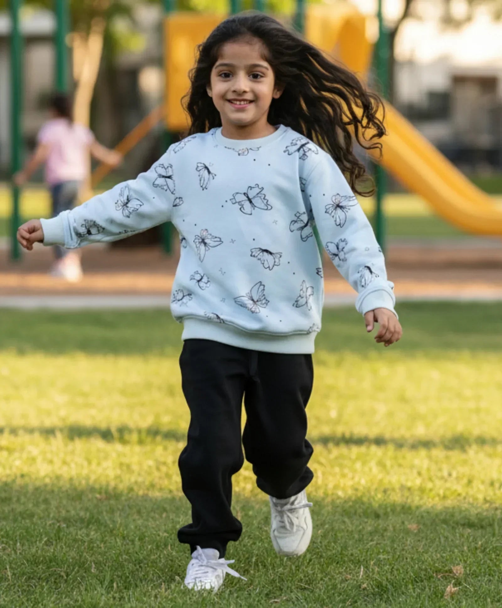 BUTTERFLY BLUE GIRLS FLEECE BLACK JOGGER SET - BLUE/BLACK