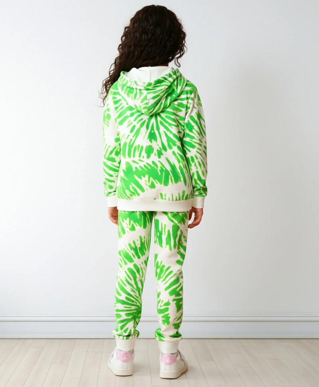 GREEN SWIRL GIRLS FLEECE HOODIE JOGGER SET - GREEN