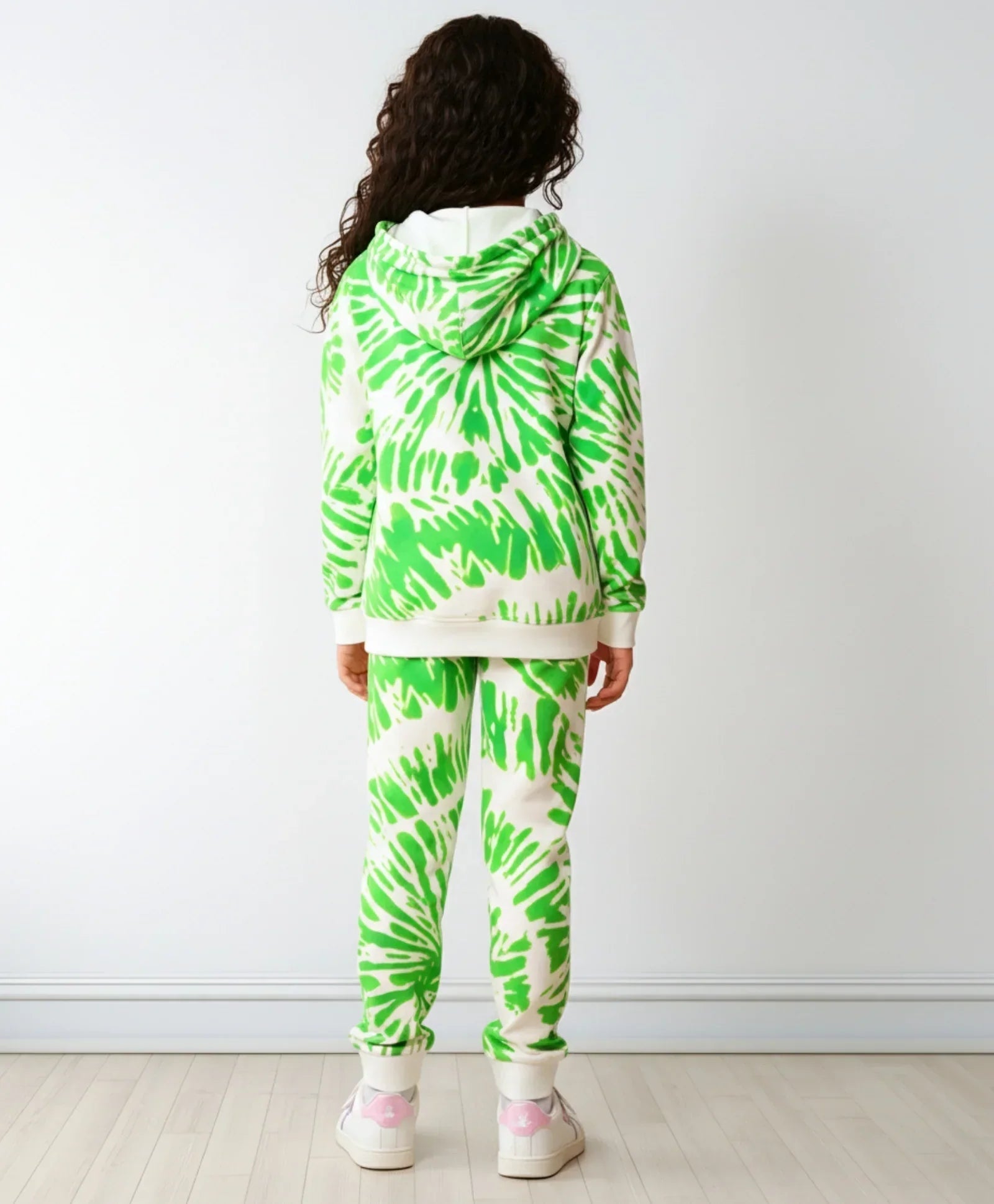 GREEN SWIRL GIRLS FLEECE HOODIE JOGGER SET - GREEN