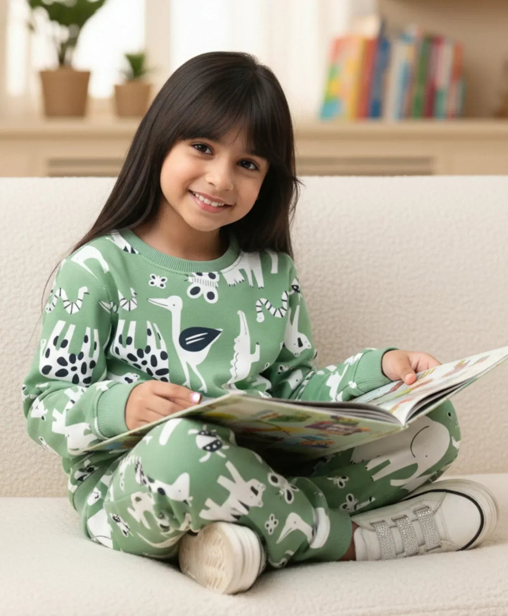 ANIMAL GREEN FLEECE GIRLS SWEATSHIRT JOGGER SET - GREEN