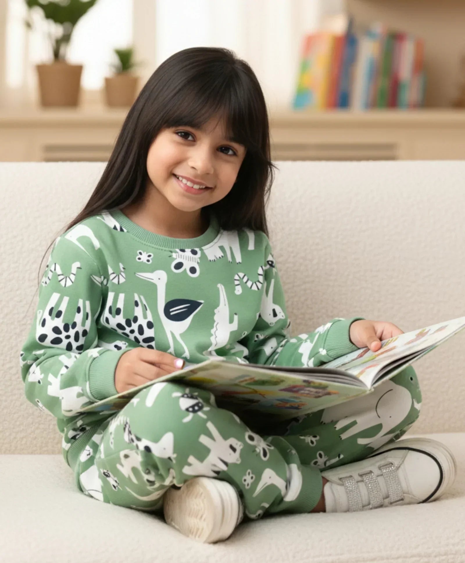 ANIMAL GREEN FLEECE GIRLS SWEATSHIRT JOGGER SET - GREEN